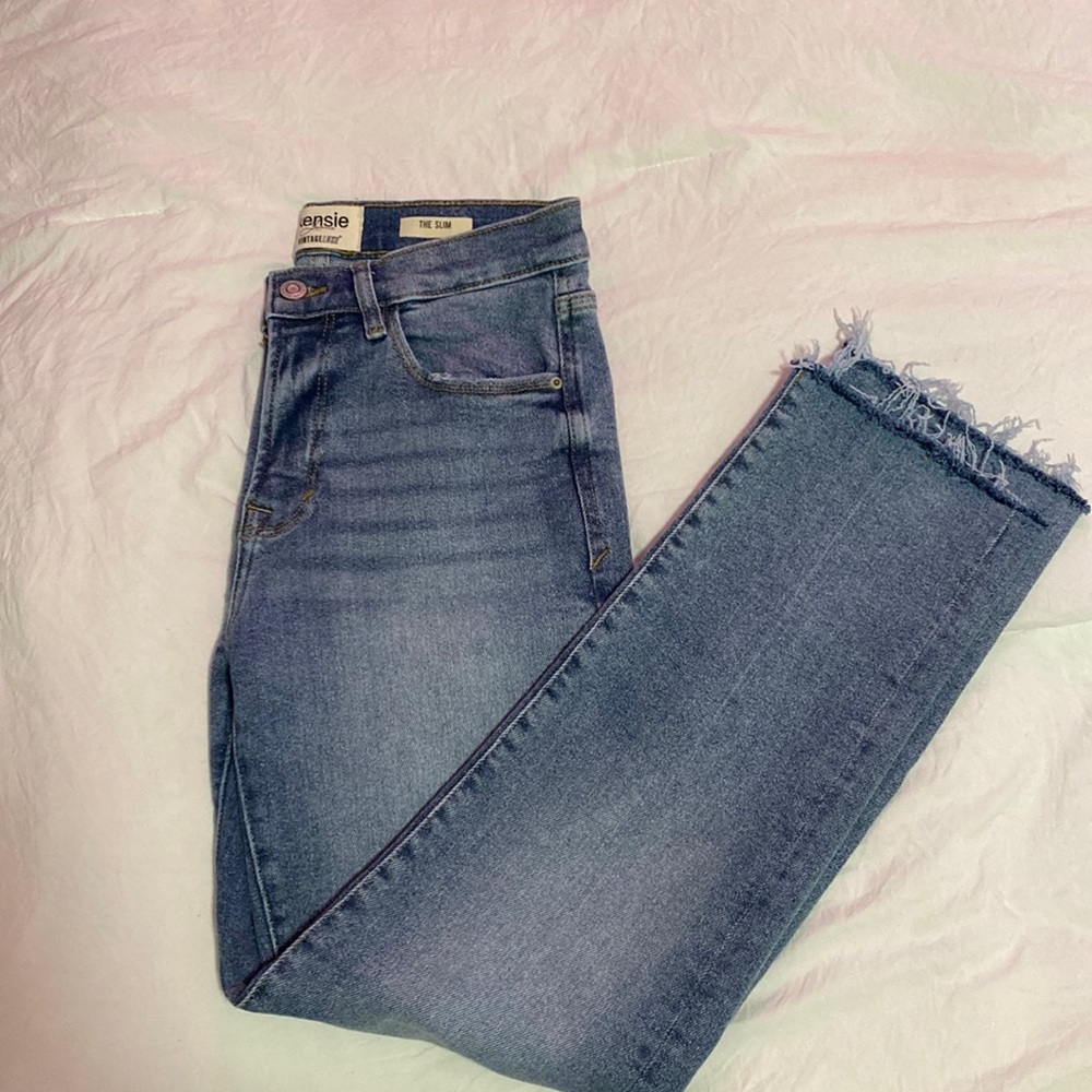 Light denim straight jeans